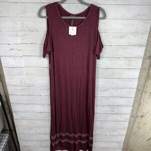 POL Dark Maroon Cold Shoulder Maxi Dress